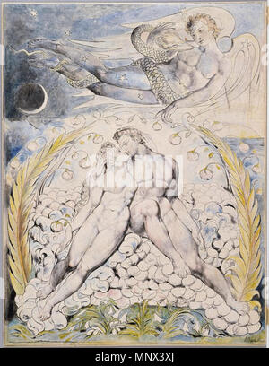 . Anglais : Illustration pour le paradis perdu, l'ensemble Linell . Entre 1816 et 1825. art par William Blake 1096 Satan regardant le affection d'Adam et Eve Banque D'Images