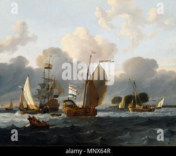 Anglais : Un Yacht hollandais avant que le vent dans un port . 1148 Studio de Ludolf Bakhuizen - un yacht hollandais avant que le vent dans un port Banque D'Images