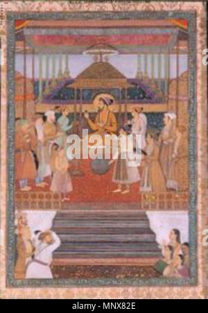 . Anglais : Portrait de l'empereur Shah Jahan sur le "Trône du paon'. Création Lieu : Inde : Série : Cour de Mughal Shah Jahan avec ses fils et nobles (L'empereur suite Shâh Jahân sur le Trône du paon (Padshâh-nâma)) ; célébration de Shah Jahan's quarante-sixième anniversaire solaire ; Shah Jahan sur le Trône du paon ; Shha Jahan intronisé ; célébration de Shah Jahan's 46th Solar Birthda Media & Support : aquarelle opaque et or sur papier, monté sous la forme d'un album de l'affichage de la page Dimensions : 14 x 9 7/16 in.. en 27/32 (36,7 cm x 25 cm) de la ligne de crédit : Edwin Binney 3ème Numéro : 1990.352 . 1640. 'Abid, fils Banque D'Images