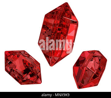 Jeu gems Ruby red 3d illustration, horizontal, isolé, over white Banque D'Images