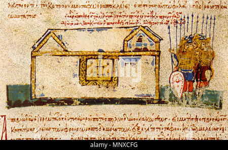 . Anglais : Skyllitzes Matritensis, fol. 76va, détail. Isolement de la miniature : le Patriarche Ignace dans le tombeau de Constantin V Kopronymos. Texte de la Chronique de Jean Skylitzes : '... Promu au trône patriarcal, il interdit l'église de bardas pour avoir mis sa femme sans cause et vit avec sa maîtresse au mépris du droit canon. Bien que Bardas supplié et a plaidé, il n'a pu obtenir l'absolution ; afin de perdre tout espoir de le faire, il est allé à l'offensive. Il jeta Ignace hors de l'église, soumis à une multitude de souffrances insupportables et enfin l'enferma Banque D'Images