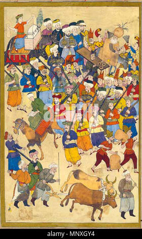 . Procession des guildes. Les boulangers sont indiqués avec un four, du pain, et dans la partie inférieure avec le blé des agriculteurs. Peinture miniature ottomane, à partir de ce nom-ı Vehbi, conservé à Topkapı Sarayı Müzesi, Istanbul (Inv. 9561/71b) . 1720. Nom 1151 71b Banque D'Images