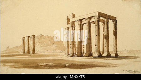 Anglais : Temple de Jupiter Olympus, Athènes. . Anglais : Un 19e siècle l'inscription du Temple de Zeus olympien à Athènes, Grèce. . 11 juillet 1835. 1164 Temple de Jupiter Olympus, Athènes, le 11 juillet 1835, par Henry Byam Martin Banque D'Images