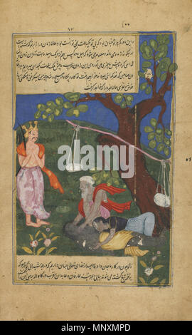 . Anglais : Folio du Ramayana de Valmiki Ramayana (La Libre), tome 1, folio 98, Recto : Verso : texte ; l'ermite aveugle et sa femme pleurent leur fils, qui a été tué accidentellement par Dasaratha 1597-1605 Kala Pahara , (Indiens, dynastie moghole, encre, aquarelle opaque et d'or sur papier H : 19,1 W : 12,5 cm Don de l'Inde du Nord Charles Lang Freer F1907.271.98 . Entre 1597 et 1605. Kala Pahara , dynastie moghole (Indiens, 1169 L'ermite aveugle et sa femme pleurent leur fils, qui a été tué accidentellement par Dasaratha Banque D'Images