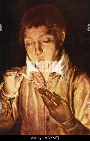 . Italiano : El soplón di El Greco è un quadro (olio su tela, cm 60,5 x 50,5) che si trova a Napoli nel Museo di Capodimonte (inv. Q 192), facente parte della Collezione Farnese. Anglais : le garçon avec le Fire-Brand. . À DÉTERMINER, sera mis à jour. 1170 Le garçon avec le Fire-Brand - El Greco Banque D'Images