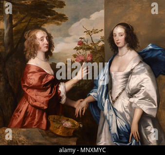 Les Sœurs Cheeke : Essex, comtesse de Manchester (d. 1658) et Anne, Dame riche (d. ca. 1655), fille de Sir Thomas Cheeke . Les Sœurs Cheeke peint par Sir Anthony Van Dyck. Ce beau et touchant portrait de deux soeurs - une élégie sur le mariage et l'amour - appartient à un petit groupe de portraits double peint par Van Dyck en Angleterre pendant les dernières années de sa vie. À l'exception de ceux à Chatsworth, Blenheim Palace et Château de Sudeley (dont le statut à tous mais exclut la possibilité de la vente), elle est la seule femme double portrait de Van Dyck à rester en privé Banque D'Images