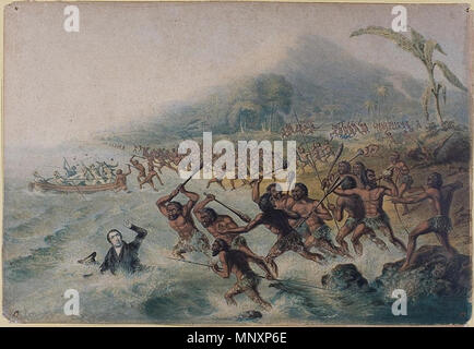 . Anglais : le massacre de l'a déploré le missionnaire, le Révérend J. Williams et M. Harris. Gravure sur acier de couleur avec des blocs de bois sur vélin beige, fixées sur la crème . 225 x 328 mm (image/support principal). Henry M. Huxley Collection, 1947.977. Lewis 82b. 1841. George Baxter (1804-1867) Description L'artiste britannique et de l'imprimante Date de naissance/décès 1804 1867 Lieu de naissance/décès Lewes, dans le Sussex, Angleterre, Royaume-Uni Londres Londres lieu de travail contrôle d'autorité : Q5536805 : VIAF 19954952 ISNI : 0000 0001 0653 2954 ULAN : 500022460 RCAC : n83219750 35015505 1177 NLA : WorldCat Th Banque D'Images