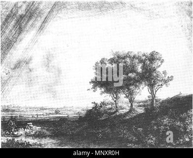 Deutsch : Die drei Bäume. Radierung. Français : Les trois arbres. Eau-forte. Nederlands : De drie bomen. Ste. 1643. 1181 Les trois arbres - Gravure - 200dpi Banque D'Images