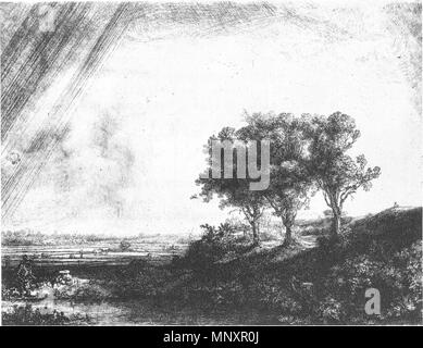 Deutsch : Die drei Bäume. Radierung. Français : Les trois arbres. Eau-forte. Nederlands : De drie bomen. Ste. 1643. 1181 Les trois arbres - Gravure - 600dpi Banque D'Images