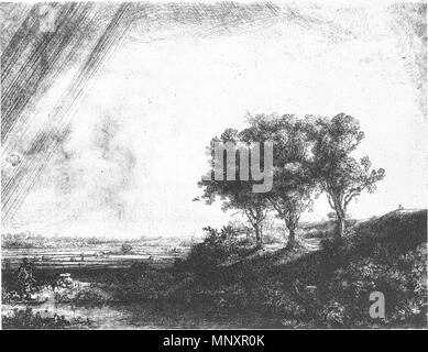 Deutsch : Die drei Bäume. Radierung. Français : Les trois arbres. Eau-forte. Nederlands : De drie bomen. Ste. 1643. 1181 Les trois arbres - Gravure - 600dpi Banque D'Images