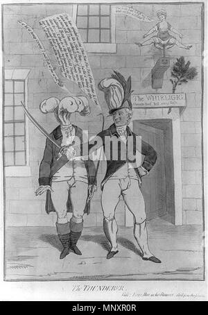 . Banastre Tarleton montre d'impression se vantant de ses exploits au Prince de Galles à l'extérieur d'une maison close appelée 'la' 1. Whirligig imprimer : gravure, colorées à la main. . James Gillray (1756-1815) Noms alternatifs James Gilray ; Gillay ; Description de Gillray caricaturiste et graveur Britannique Date de naissance/Décès 13 Août 1756 1 juin 1815 Lieu de naissance/décès Londres Londres Londres lieu de travail contrôle d'autorité : Q520806 : VIAF 66735065 ISNI : 0000 0000 8390 3643 ULAN : 500017355 RCAC : n50033402 35125322 1756-1815 NLA : WorldCat, artiste. [Paris] : Publiée par EH. D'Achery, rue Saint-Jacques, 1782 Banque D'Images