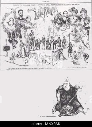 . Théâtrophone. Une caricature de Rafael Bordalo Pinheiro représentant le roi Luís I de Portugal à l'écoute de l'opéra sur théatrophone. 1884. Rafael Bordalo Pinheiro (1846-1905) 1183 Theatrophone - Rafael Bordalo Pinheiro caricature Banque D'Images