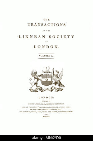 . C'est une page du volume X des transactions de la Société linnéenne de Londres, publié en 1811. 1811. Divers 1203 transactions de la Société linnéenne de Londres, Volume 10 - p. i Banque D'Images