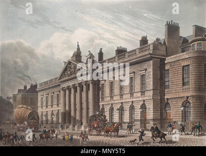 . Anglais : Artiste : Berger, Thomas Hosmer Shepherd médium : l'aquatinte, coloré Date : 1817 l'East India Company a été fondée en 1600. L'entreprise a déménagé son siège londonien de Craven House dans Leadenhall Street en 1648, et finalement à bail a acheté le bâtiment en 1710. Est de l'Inde a été reconstruite dans les années 1720, en utilisant le site de Craven House et des propriétés voisines, et le nouveau bâtiment conçu par Theodore Jacobsen a été achevé en 1729. Cette photo représente la dernière reconstruction de l'Est de l'Inde maison à la fin des années 1790, avec un nouveau bâtiment sur un site étendu conçu Banque D'Images