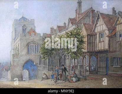. Anglais : La porte de l'Ouest et l'hôpital Lord Leycester, Warwick. Aquarelle, 13,0 x 21,0'' . en 1895. Louis Absolon (1815-1995) 1252 Louis Absolon la porte ouest Warwick Banque D'Images