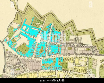 . Deutsch : Ausschnitt aus der Karte des K. K. Polizey-Bezirk Hervorhebung Rossau, mit der Vorstadt Himmelpfortgrund, sichtbar sind noch der Ober und Thurygrund Pièces détachées des unteren Thurygrunds Liechtentals Straßennamen sowie des Geänderte : Ruprechtsgasse Sobieskygasse & Himmelpfortgasse  = ; Brunngasse  = Schubertgasse ; Mur d'endroit Gasse  = Canisiusgasse ; Obere Haupt Straße nach Nußdorf  = Nußdorferstraße ; Haupt Strasse im Lichtenthale  = Lichtensteinstraße . 1830, ca.. Carl Vasquez Pinos (1798-1861) Noms alternatifs Carl Graf von Vasquez-Pinas Löwenthal cartographe autrichien Description Date Banque D'Images