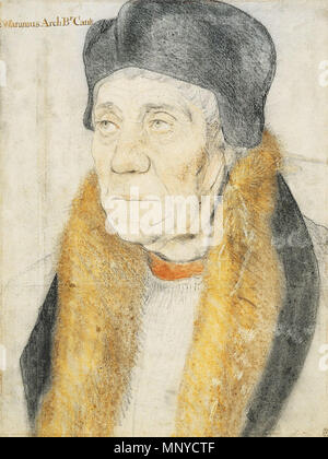 . Anglais : Portrait de William Warham, Archevêque de Canterbury. Noir, blanc et couleurs de craies, avec traces de silverpoint 49,7 × 30,9 cm,, Royal Collection, Windsor Castle. William Warham (1450-1532) avait été l'archevêque de Canterbury pour 22 ans lorsque Holbein est arrivé en Angleterre pour la première fois en 1526 à la recherche de travail. Holbein sont armés, avec une recommandation d'Érasme, le grand érudit humaniste, qui avait envoyé un portrait de lui-même par Holbein de Warham. Warham faisait partie d'un cercle humaniste qui correspondait avec Erasmus et inclus de Sir Thomas More, Holbein's ho Banque D'Images