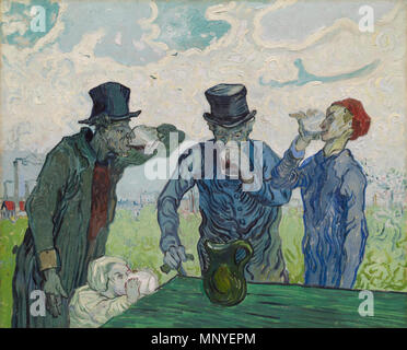 Anglais : les buveurs Nederlands : De grands buveurs . copie d'une gravure sur bois d'Honoré Daumier's "Drinkers" . Saint-Rémy, 1890. 1224 Vincent van Gogh - Les buveurs de Banque D'Images