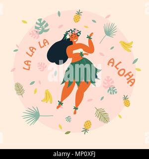 L'Aloha. Vacances hawaïennes poster avec danseuse de hula Illustration de Vecteur