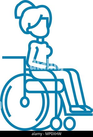 Mobilité en fauteuil roulant l'icône linéaire concept. Mobilité fauteuil roulant vecteur ligne signe, symbole, l'illustration. Illustration de Vecteur