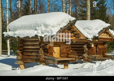 Maison paysanne traditionnelle en bois russe , Malye Karely village, Moscow, Russie Banque D'Images