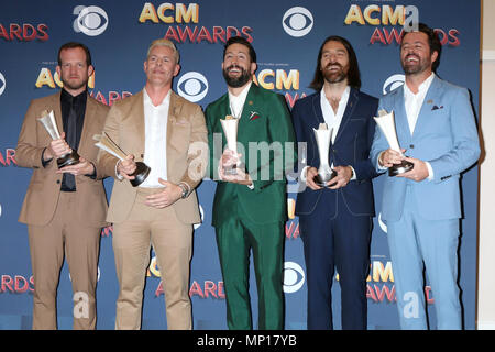 Academy of Country Music Awards at MGM Grand Garden - Salle de presse : Vendeurs de Pentecôte, Trevor Rosen, Matthew Ramsey, Geoff cintrées, Brad Tursi, Old Dominion Où : Las Vegas, Nevada, United States Quand : 15 Avr 2018 Crédit : Nicky Nelson/WENN.com Banque D'Images