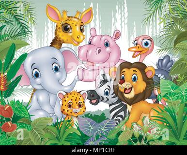 Cartoon animal sauvage dans la jungle Illustration de Vecteur