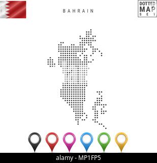 La carte à points vectoriels de Bahreïn. Silhouette simple de Bahreïn. Drapeau national de Bahreïn. Ensemble de marqueurs carte multicolore Illustration de Vecteur