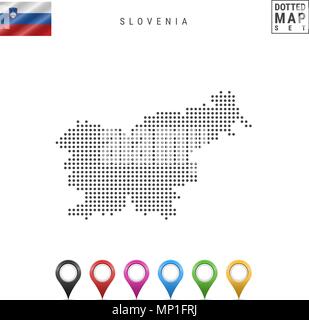 La carte à points vectoriels de Slovénie. Silhouette simple de Slovénie. Drapeau national de la Slovénie. Ensemble de marqueurs carte multicolore Illustration de Vecteur