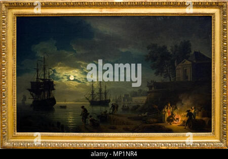 Anglais : la nuit ; un port de mer au clair de lune English : la nuit ; un port de mer au clair de lune.1771 Magyar : Az éjszaka holdfényben ; tengeri kikötő 1771. 785 la nuit ; un port de mer au clair de lune Banque D'Images