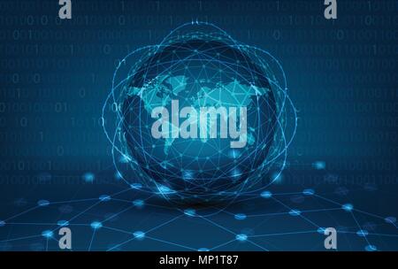 Réseau de communication globale de la Terre réseau carte du monde carte bleu fond bleu foncé map world vector global logistics network Illustration de Vecteur