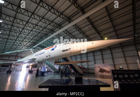 Concorde de British Airways à l'écran dans hanger au Musée National de vol à l'Aérodrome de Fortune est en East Lothian, Ecosse, Royaume-Uni Banque D'Images