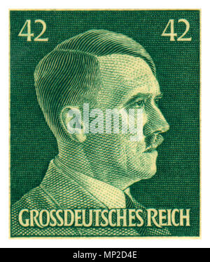 1944 Vintage fermer détail sur Adolf Hitler 42 Pfennig chef GROSSDEUTSCHES REICH stamp Banque D'Images