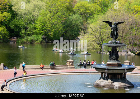 People rowing bateaux sur le lac de plaisance, Central Park, New York City USA Banque D'Images