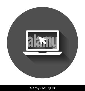 Ordinateur portable ordinateur portable avec le curseur de la souris sur l'icône vecteur dans télévision style. Un écran d'ordinateur portable avec long shadow. Moniteur informatique concept. Illustration de Vecteur