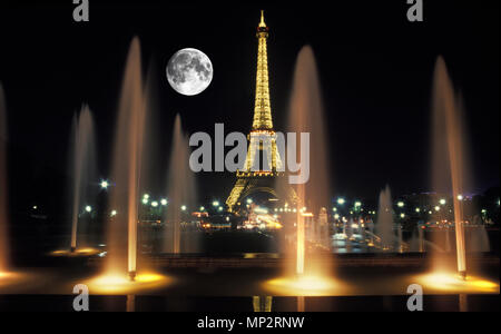 Historique 1988 CE MOMENT À FONTAINES DU TROCADÉRO PALAIS DE CHAILLOT TOUR EIFFEL TOWER PARIS FRANCE Banque D'Images