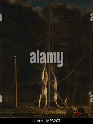 Les corps des frères De Witt, sur le Groene Zoodje au Lange Vijverberg à La Haye, 20 août 1672 Les corps des frères De Witt, sur le Groene Zoodje au Lange Vijverberg à La Haye, 20 août 1672. Les corps mutilés de Johan et Cornelis de Witt, accroché sur le jeu sur le Groene Zoodje à La Haye, 20 août 1682. En bas à droite, un homme avec une torche. Entre 1672 et 1675. 696 Jan de Baen- De lijken van de gebroeders de Witt Banque D'Images