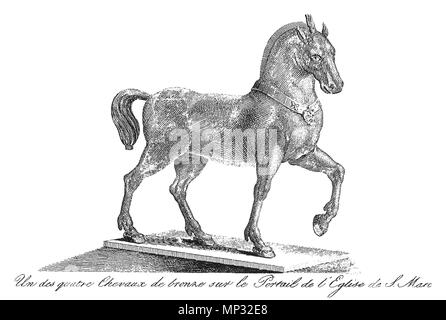 . Droit de l'un des chevaux de bronze de Saint Mark, frontispice du livre : La Piazza di San Marco à Venise, descritta da Antonio Quadri e rappresentata XVI. dans rilevate ed incise tavole da Dionisio Moretti, Venezia 1831 ("la Piazza San Marco à Venise", texte de Antonio Quadri, 16 gravures par Dionisio Moretti, Venise 1831.) . 1831. Dionisio Moretti (1790-1834), dessinateur et graveur italien Description Date de naissance/décès 1790 1834 Lieu de naissance/décès Venise Corfou période de travail à partir de 1820 jusqu'à 1834 le lieu de travail de contrôle de l'autorité de Venise : Q25930326 : 95827213 VIAF ULAN : Banque D'Images