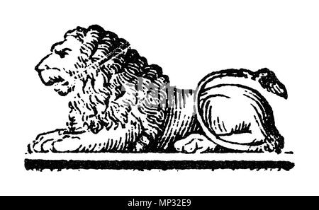 . Petite image d'un lion (Saint Mark's lion ? Mais ni ailes ni livre est présent), à partir de la page de titre du livre : La Piazza di San Marco à Venise, descritta da Antonio Quadri e rappresentata XVI. dans rilevate ed incise tavole da Dionisio Moretti, Venezia 1831 ("la Piazza San Marco à Venise", texte de Antonio Quadri, 16 gravures par Dionisio Moretti, Venise 1831.) . 1831. Dionisio Moretti (1790-1834), dessinateur et graveur italien Description Date de naissance/décès 1790 1834 Lieu de naissance/décès Venise Corfou période de travail à partir de 1820 jusqu'à 1834 le lieu de travail de l'autorité de Venise co Banque D'Images