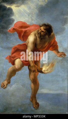 Español : Prometeo trayendo el fuego English : Prométhée transportant Fire 1637. 696 Jan Cossiers - Prometeo trayendo el fuego, 1637 Banque D'Images