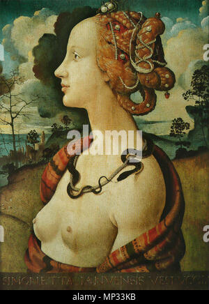 Anglais : Portrait de Simonetta Vespucci English : Portrait de femme dit de Simonetta Vespucci entre 1480 et 1490. 986 Piero di Cosimo - Portrait de femme Banque D'Images