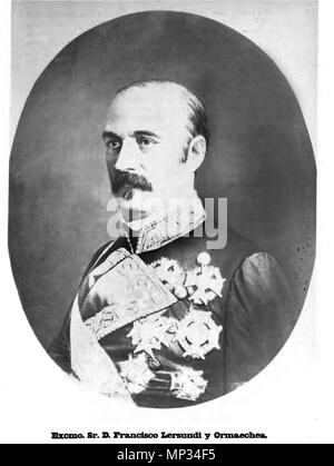 . Español : Retrato del español politico y militar Francisco Lersundi Hormaechea (1817-1874), que llegó un teniente general ser del Ejército español, Président du Conseil des ministres y Ministro de Marina durante el reinado de Isabel II de España, y también capitán general de Cuba. 19e siècle. 1165 Inconnu y Teniente general Francisco Lersundi Hormaechea Banque D'Images