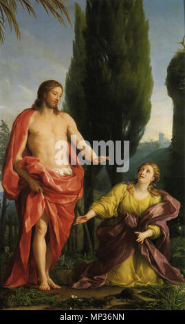 . Anglais : Noli me tangere, peinture d'Anton Raphael Mengs. All Souls College, Oxford (depuis 1997, en prêt à la National Gallery, Londres). Huile sur bois, 291 x 178 cm. . 1770-71. Anton Raphael Mengs (1728-1779) Noms alternatifs Mengs Description peintre et historienne de l'art théorie néoclassique Date de naissance/décès 22 Mars 1728 29 juin 1779 Lieu de naissance/décès Ústí nad Labem, en Bohême Rome période de travail lieu de travail 1749-1779 Rome, Madrid (1761-1769), Dresde contrôle d'autorité : Q76718 : VIAF 54179382 ISNI : 0000 0001 0857 5632 ULAN : 500009824 RCAC : n79089094 36514878 NLA : Wo Banque D'Images