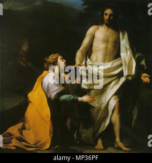 Noli me tangere . Español : El lienzo lleva por título Noli me tangere, según el versículo 17 del Capítulo 20 del Evangelio de San Juan fueron las palabras que Jesucristo dirigió a María Magdalena en el momento en que se apareció a ella después de su resurrección. En dicho Y Pasaje del Evangelio de San Juan se afirma que Cristo le dijo : "No me toques porque aún no il subido hasta mi Padre". Anglais : Noli me tangere par Anton Raphael Mengs, initialement l'une des quatre dans un cycle sur la Passion du Christ comme supraportas pour la chambre à coucher du roi Carlos III, maintenant dans le Palacio Real, Madrid. Huile sur pouvez Banque D'Images