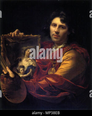 Autoportrait avec le portrait de sa femme Margaretha van Rees et leur fille Maria 1699. 1110 Auto-portrait par Adriaen van der Werff Banque D'Images