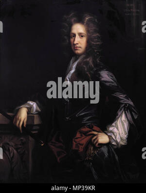 . Anglais : Portrait de William Keith, 8e comte Marischal (ch. 1664-1712), trois-quarts de longueur, dans un manteau de pourpre, un fond blanc et un manteau brun avec garniture d'or, tenant un bâton et s'appuyant sur une plinthe en partie erronés avec inscription 'William/9e comte Marichal/Na 1635. 0B 1712' (en haut à droite) , et "William 9e comte Marischal qui sont morts dans l'année 1712....' (sur une étiquette à l'envers) huile sur toile 122,5 x 100,3 cm. . 18e siècle. John Closterman (1660-1711) 1266 William Keith, 8e comte Marischal (c) 1664-1712 par John Closterman Banque D'Images