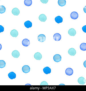 Decorative hand drawn seamless pattern aquarelle à pois. Blots rond bleu sur fond blanc Banque D'Images