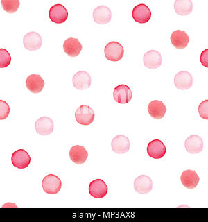 Decorative hand drawn seamless pattern aquarelle à pois. Ronde rouge et rose blots sur fond blanc Banque D'Images
