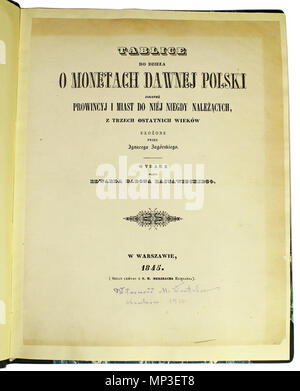 . Anglais : Première page de l'onety «dawnej Polski", publié en 1845. Polski : Monety dawnej Polski . 1845. Ignacy Zagórski (1788-1854) 900 Monety dawnej Polski Banque D'Images