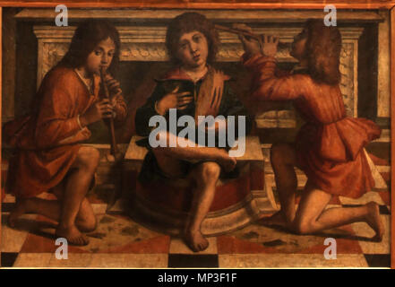 Trois anges musiciens . 1191 Trois anges musiciens-Bartolomeo Montagna-1960-2 Adresse 0302b-IMG Banque D'Images